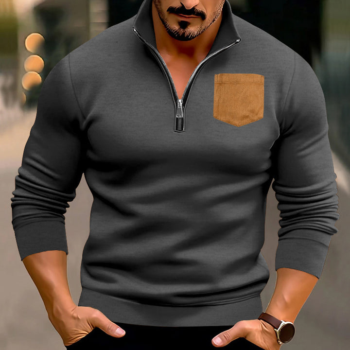 Modern pullover for men with half-zip and contrasting chest pocket Lune London