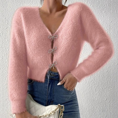 Plaid knit sweater with buttons for women Amarae