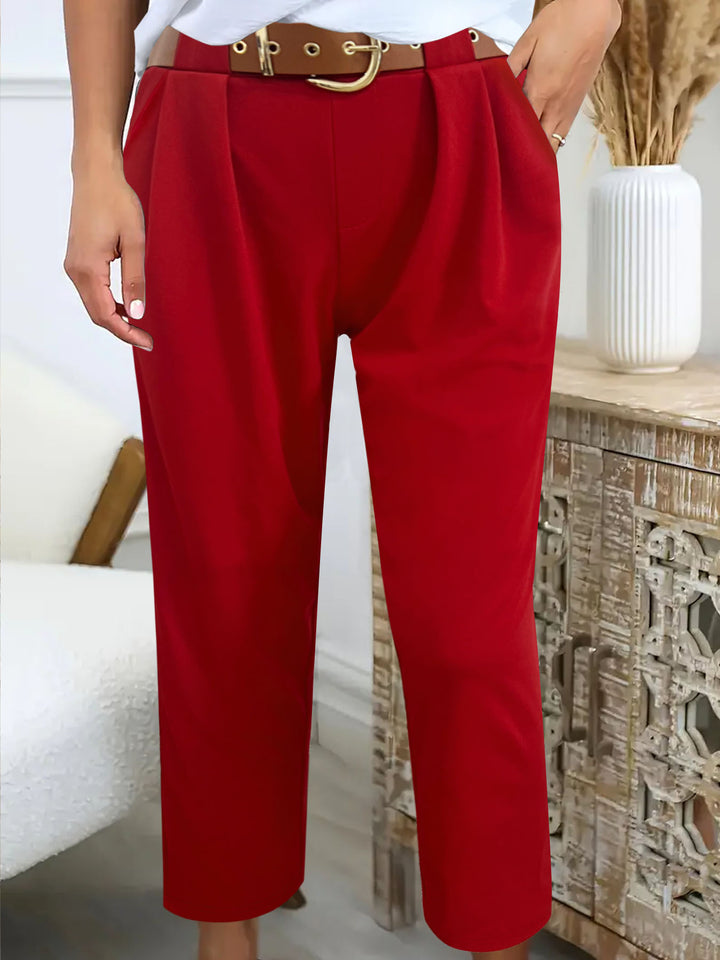 Ladies High Waist Elegant Pants with Pleated Details and Chic Belt und Style