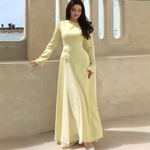 Women’s Evening Dress with Cape Sleeves, Tailored Silhouette and Decorative Flower Detail Amarae