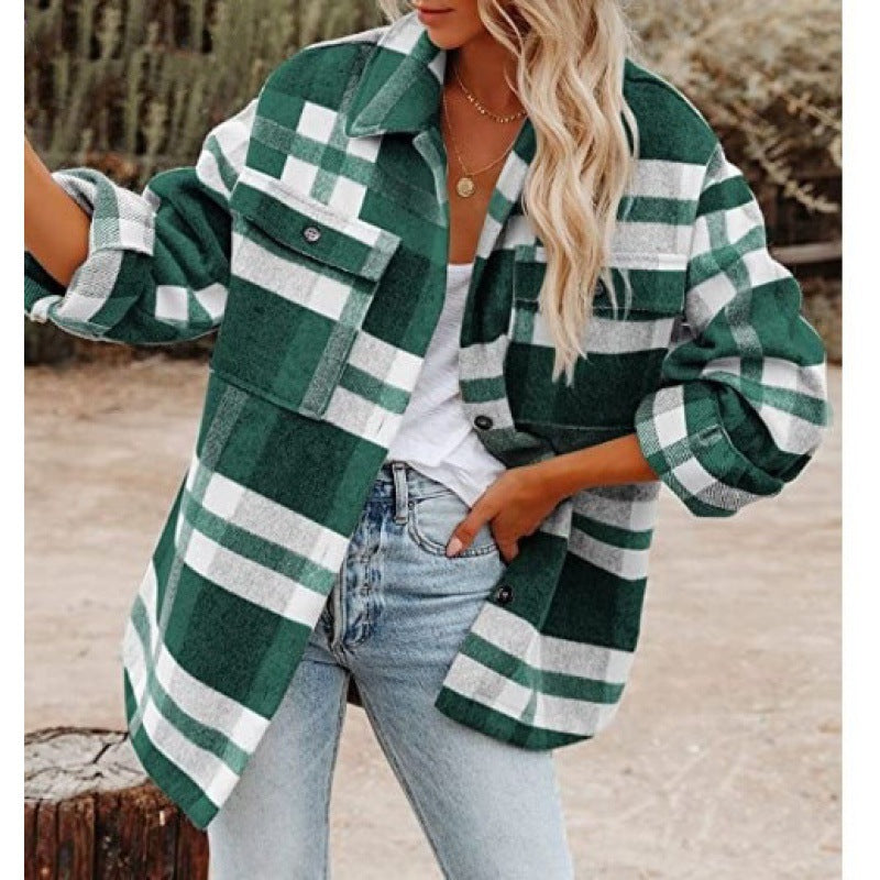 Checked blouse for women with oversized fit and pockets Lune London
