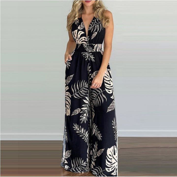 Ladies Tropical Print Jumpsuit High Split Lune London