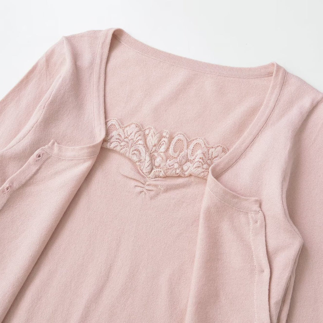 Women's fine-knit cardigan with lace insert and continuous button placket Amarae