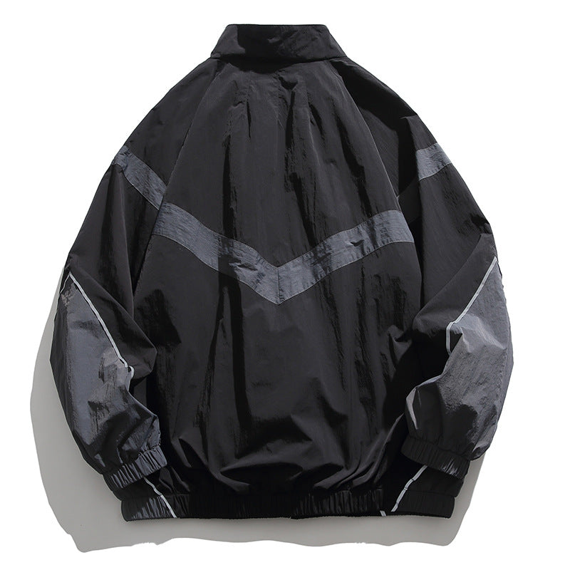 [Unisex] Oversize technical wind and rain jacket with stand-up collar, reflective piping, and elastic hem Amarae