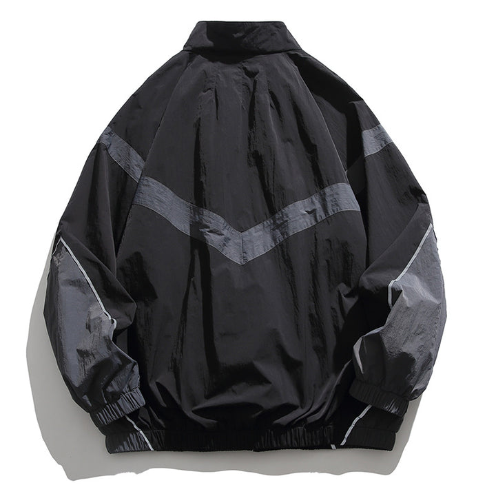 [Unisex] Oversize technical wind and rain jacket with stand-up collar, reflective piping, and elastic hem Amarae
