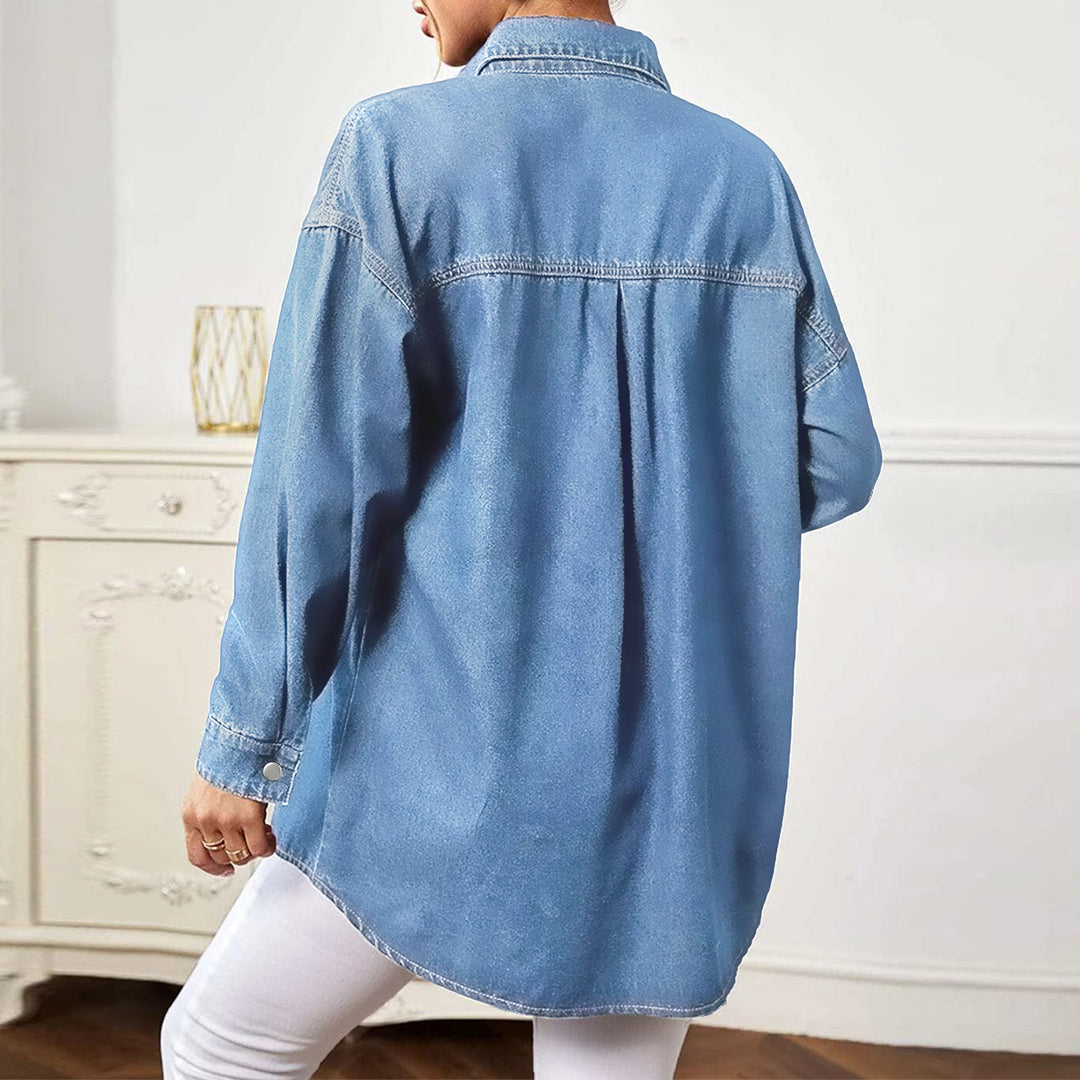 Women's Oversized Denim Jacket with Flap Pockets Amarae