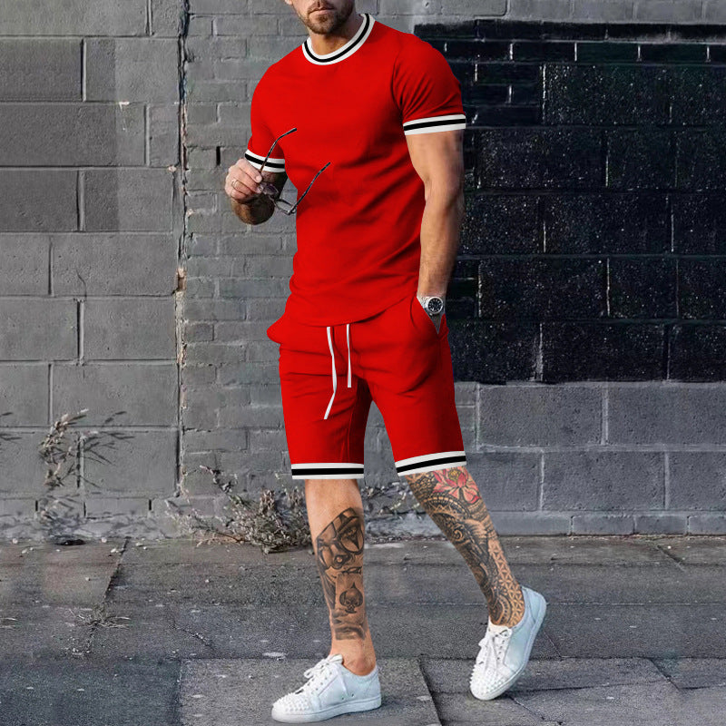 Men Short Sleeve Sport Set with Contrast Stripes Lune London