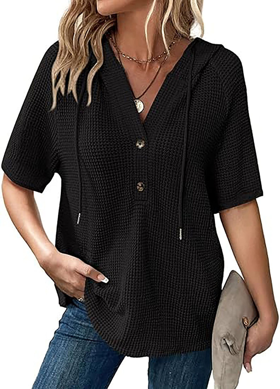 Casual oversized hoodie T-shirt for women with button detail Lune London