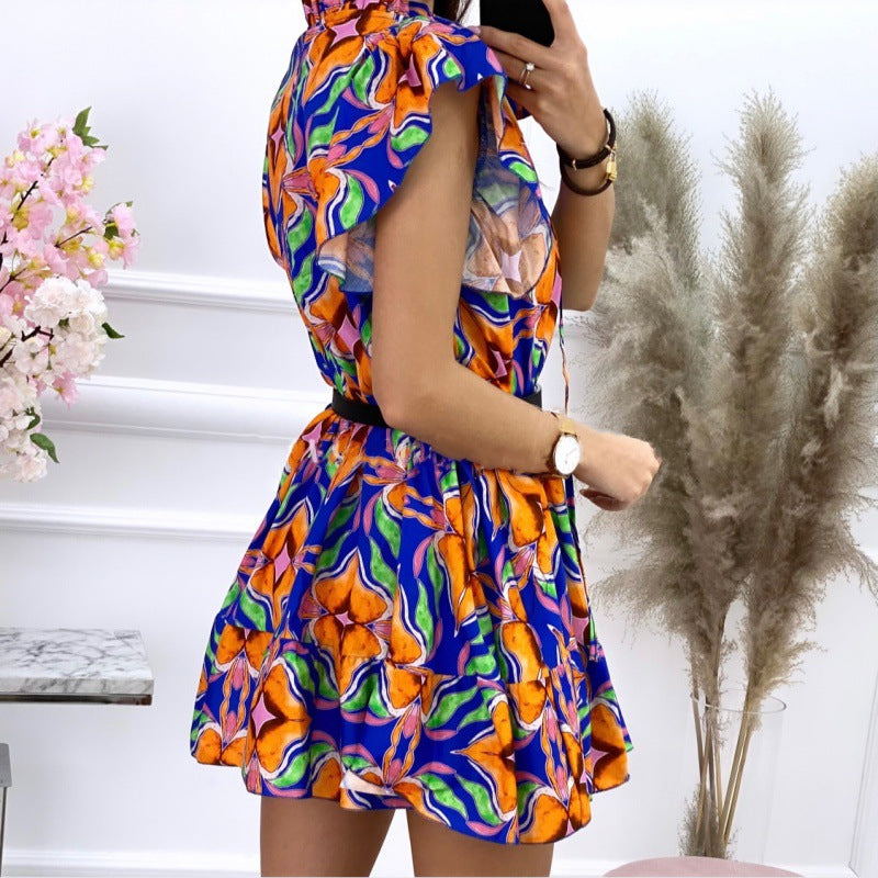 Chic and style women's fluid A-line mini dress with ruffled sleeves