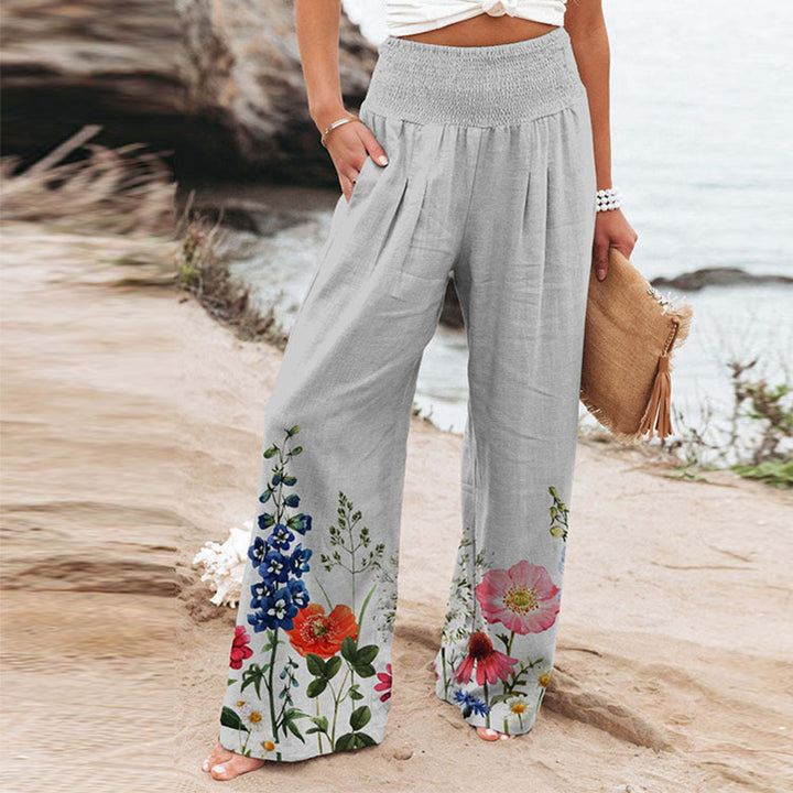 Lune London Floral Print Palazzo Pants for Women with Elastic Waist