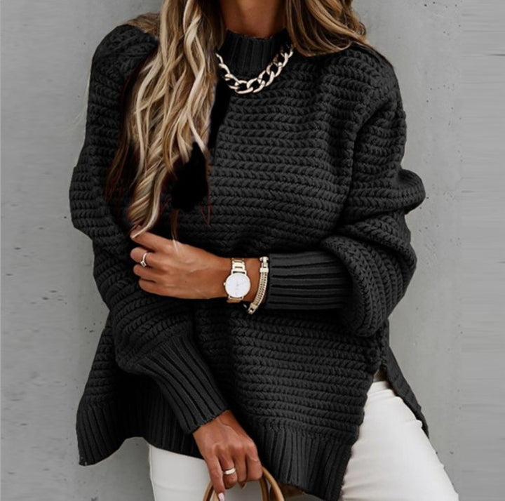 Pull en maille épaisse pour femmes avec col montant et fentes latérales Chic & Stil