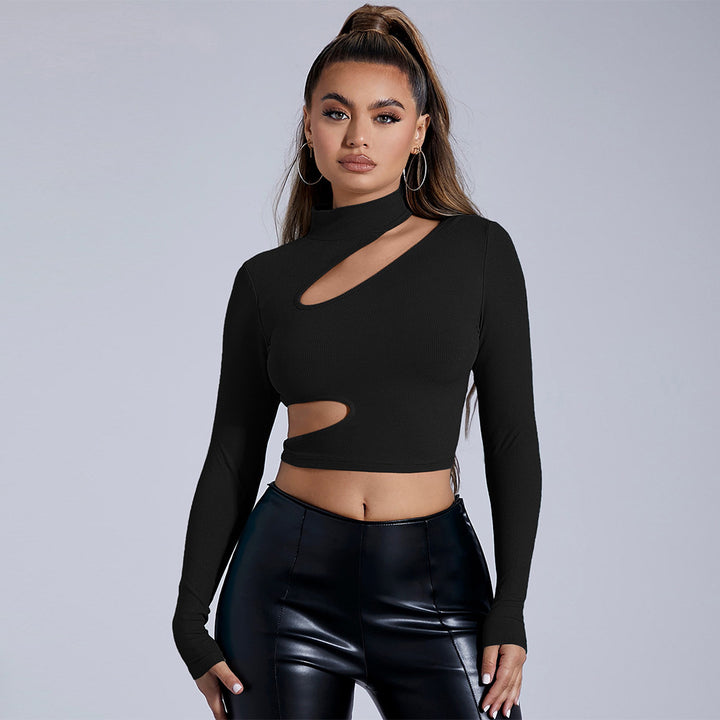 Haut court à manches longues ajusté pour femmes avec découpe asymétrique Chic & Stil