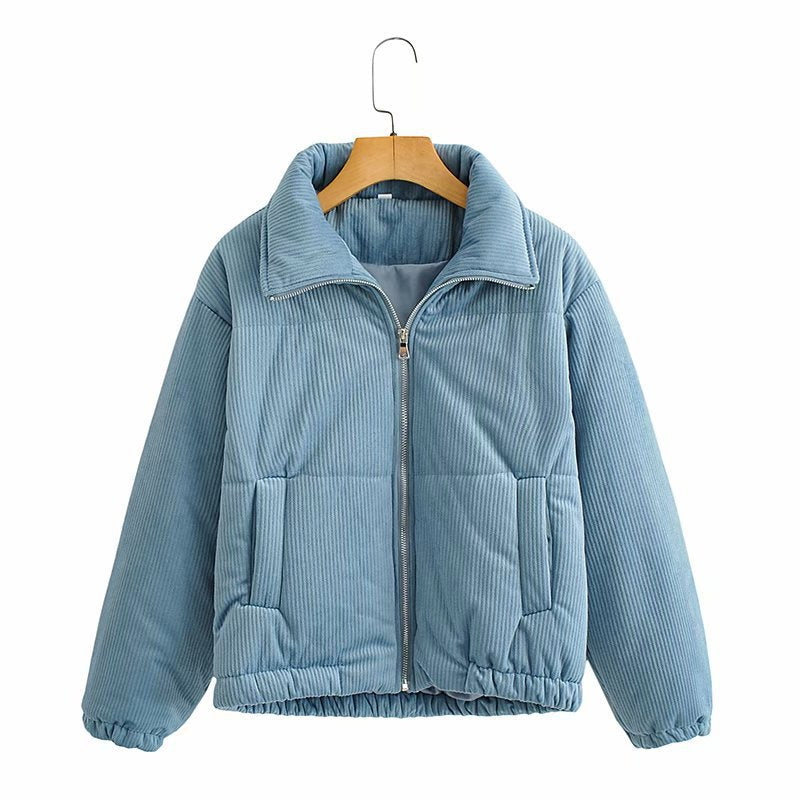 Veste en corduroy décontractée pour femmes avec col haut et poignets élastiques Chic & Stil
