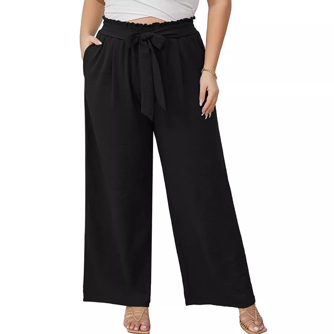 Women's Wide Culottes in Linen Look with Paperbag Waist, Tied Belt and Side Pockets Amarae