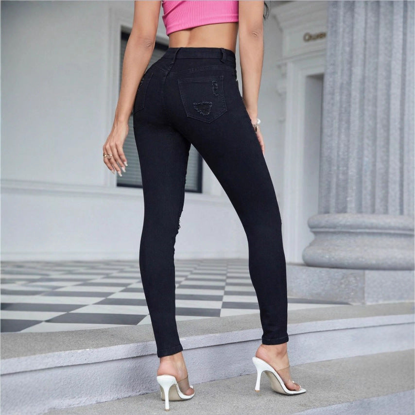Ladies High-Waist Skinny Jeans with strong Destroy Effect Amarae