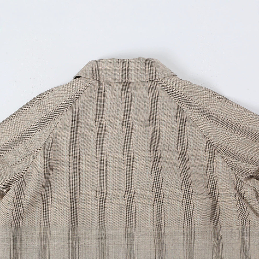 Women's Mid-Length Check Coat with Concealed Button Placket and Raglan Sleeves Amarae
