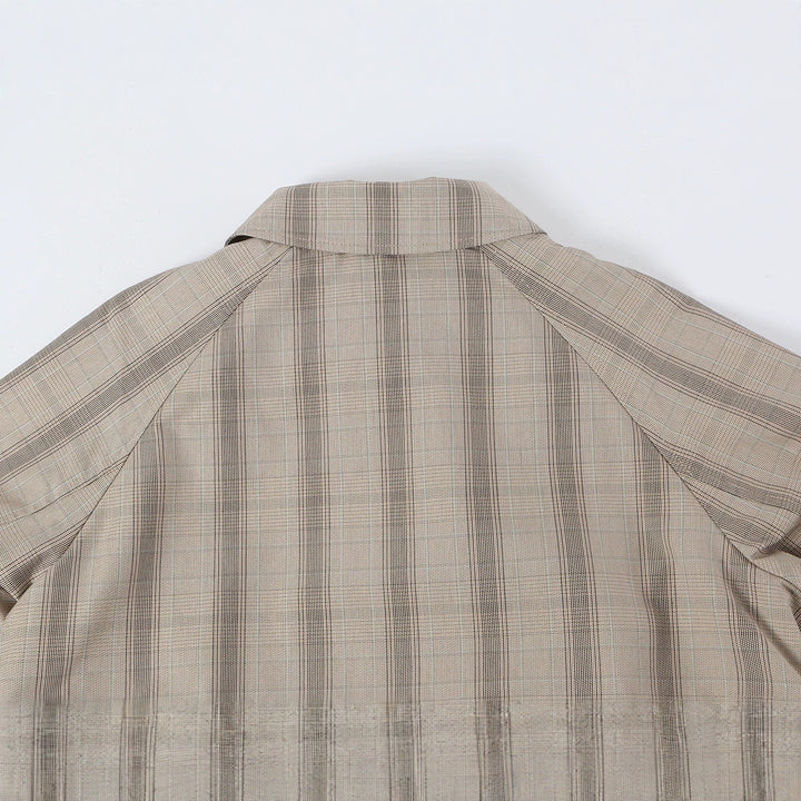 Women's Mid-Length Check Coat with Concealed Button Placket and Raglan Sleeves Amarae