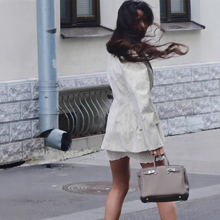 Women's Fitted Blazer with Feather Structure and Distinctive Shoulder Area Amarae