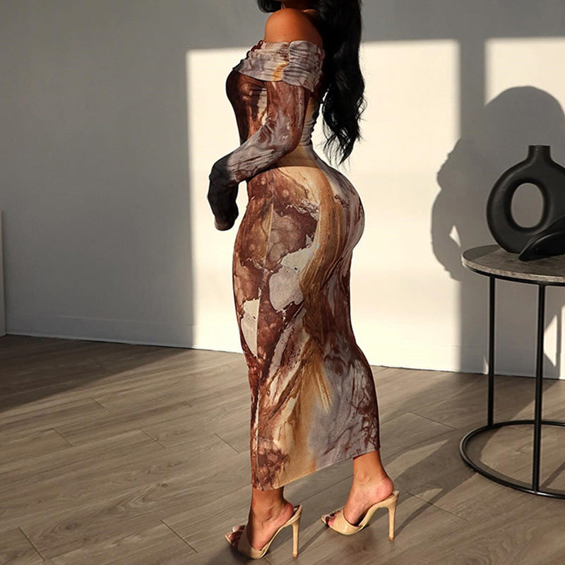 Lune London Off-shoulder Abstract Midi Dress