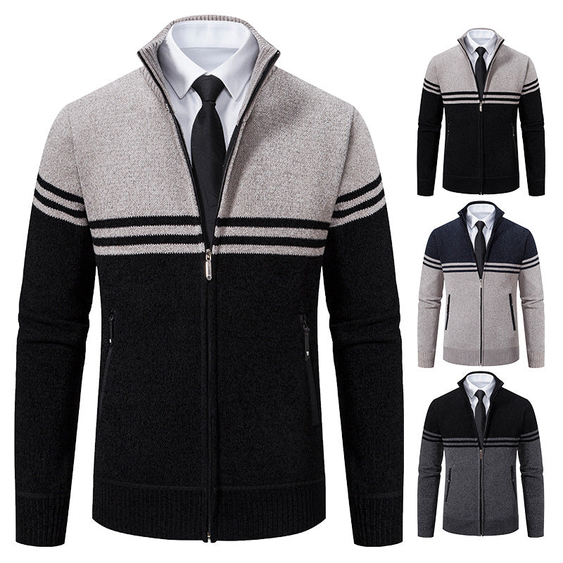Sporty and trendy knitted jacket for men with zipper and contrasting stripes Lune London