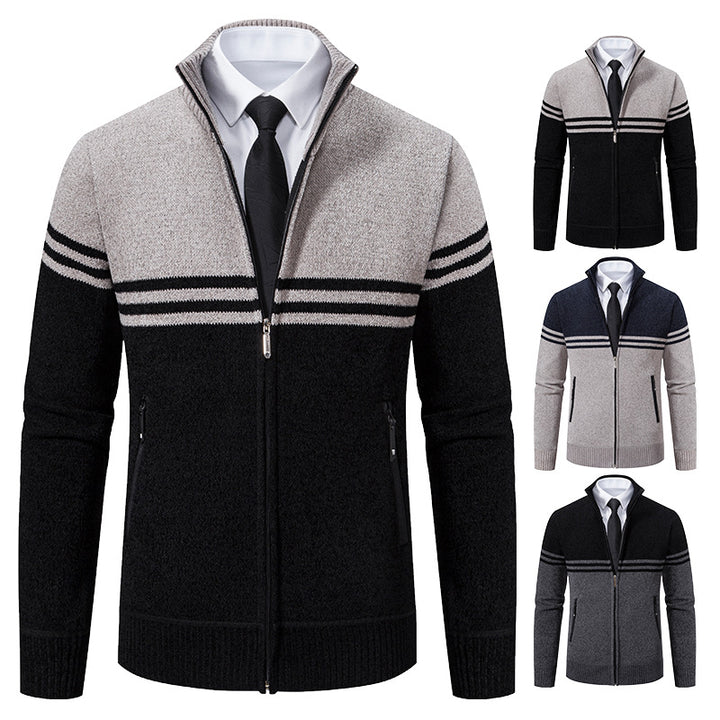 Sporty and trendy knitted jacket for men with zipper and contrasting stripes Lune London