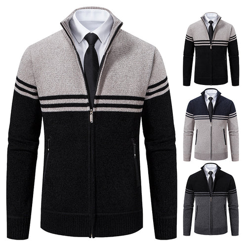 Sporty and trendy knitted jacket for men with zipper and contrasting stripes Amarae