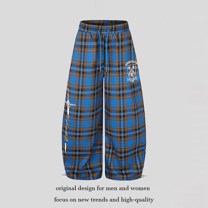 Ladies Extra-wide Checked Palazzo Lounge Pants with Elastic Comfort Waistband, Drawstring and Adjustable Hem Cord