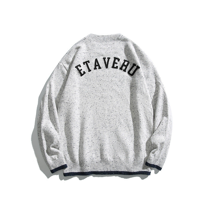 Unisex Oversize Knitted Sweater with Round Neckline, Contrast Cuffs and Melange Bobble Texture Amarae