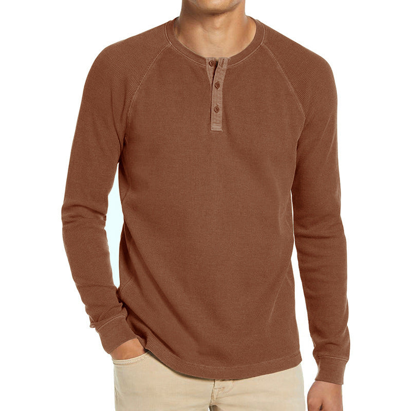 Men's Long Sleeve Henley T-Shirt in Breathable Cotton Blend with Button Placket Lune London