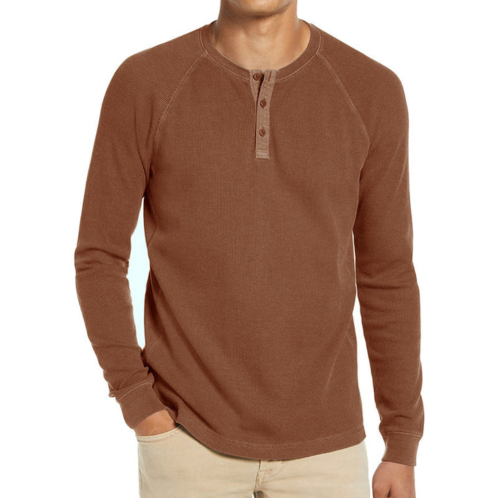 Men's Long Sleeve Henley T-Shirt in Breathable Cotton Blend with Button Placket Lune London