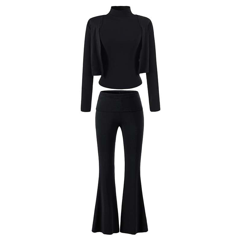 Women's Loungewear Set with Bolero, Turtleneck Cropped Top and Flared Trousers Amarae