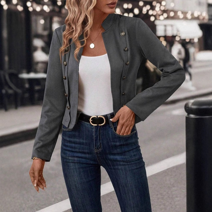 Lune London Elegant short-cut women's jacket with high collar and button detail
