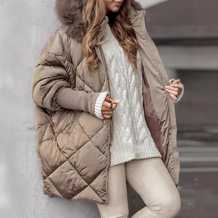 Lady Oversized Padded Jacket with Faux Fur Collar Lune London
