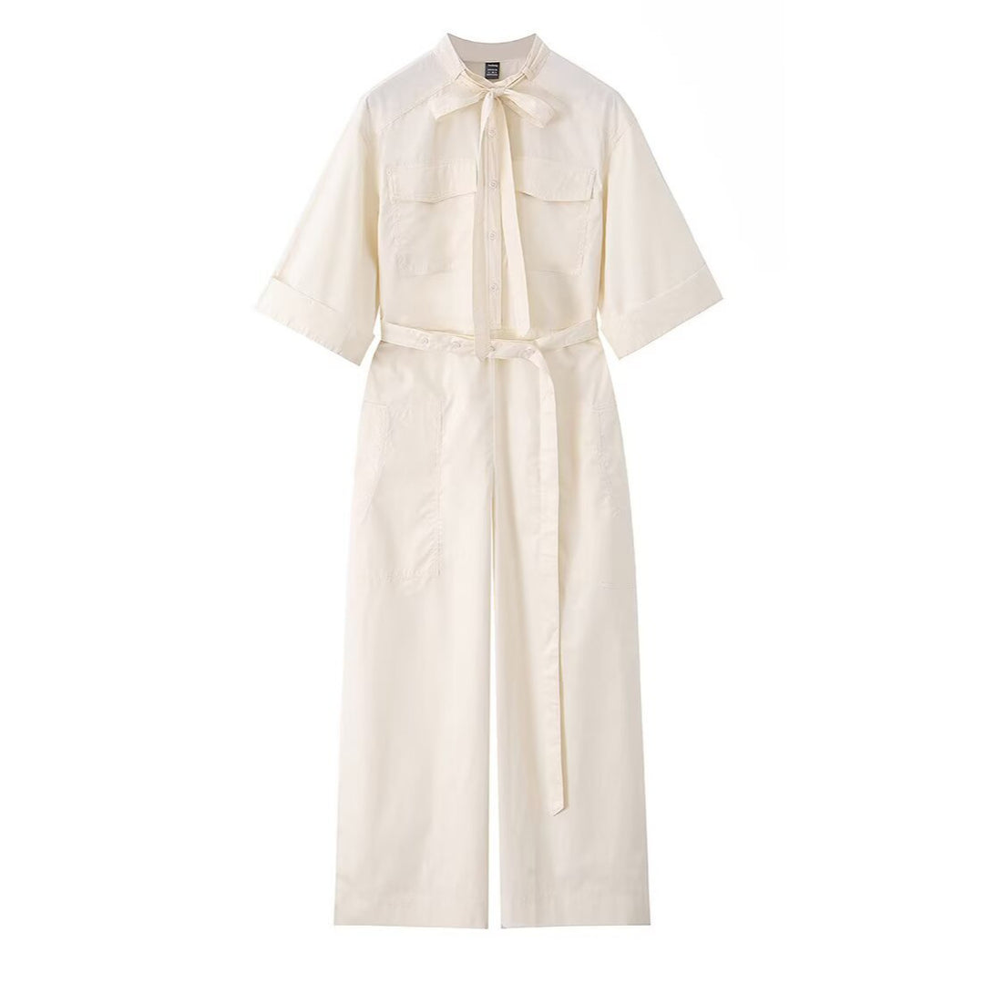 Women’s overall with bow collar, waistband and wide legs Amarae