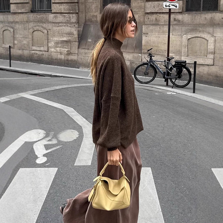 Women Oversized Turtleneck Sweater made of fine knit with Balloon Sleeves Amarae