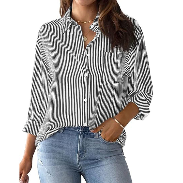 Casual blouse for women with fine stripes and chest pocket Lune London