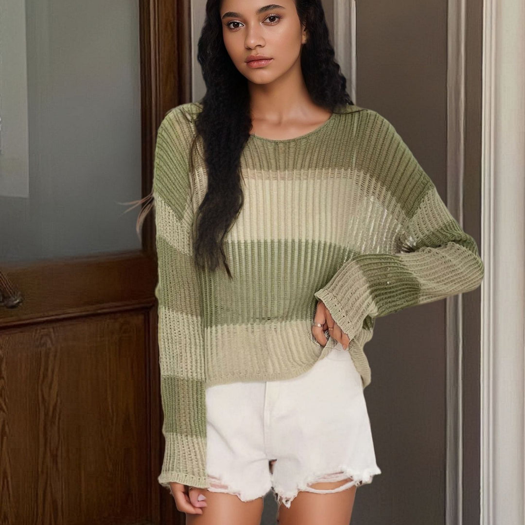 Thick knit sweater for ladies with a modern striped pattern Lune London