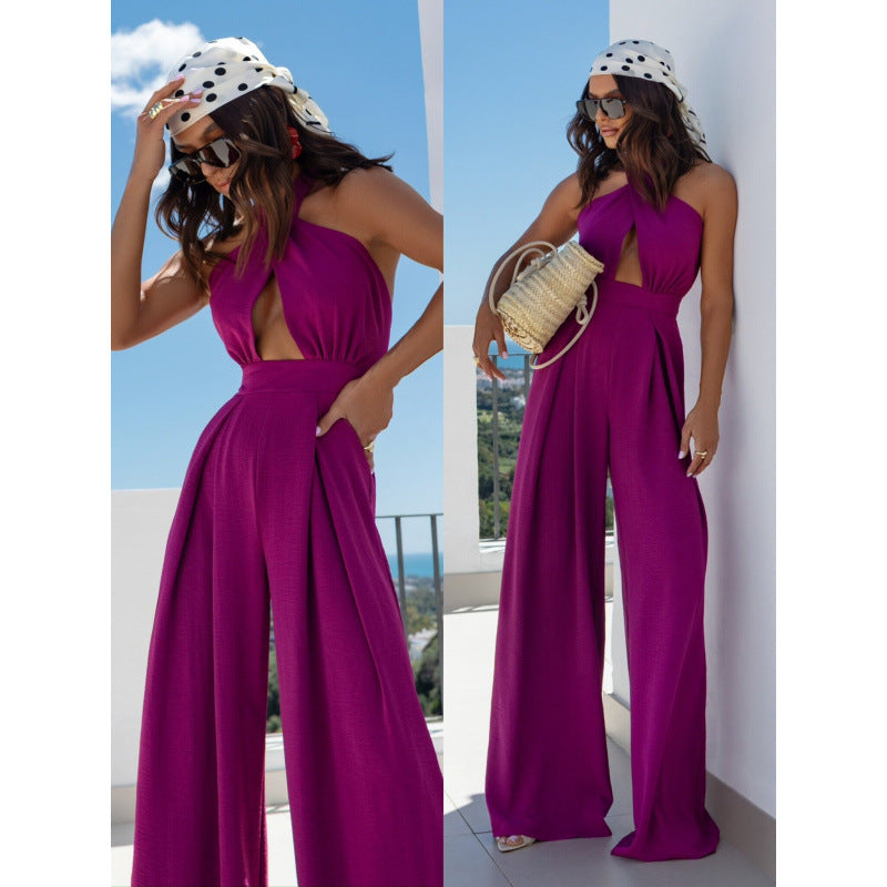 Ladies backless wide leg jumpsuits Lune London