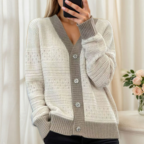 Women's knit jacket with diamond pattern and elegant buttons Amarae