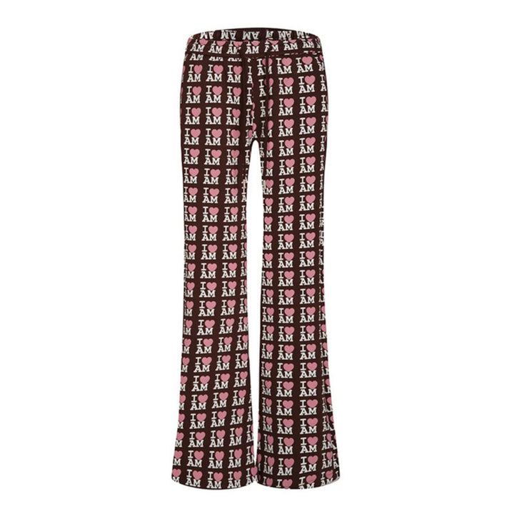 Women's High-Waist Lounge Pants with Flared Leg Cut, Drawstring and Allover Statement Print Amarae
