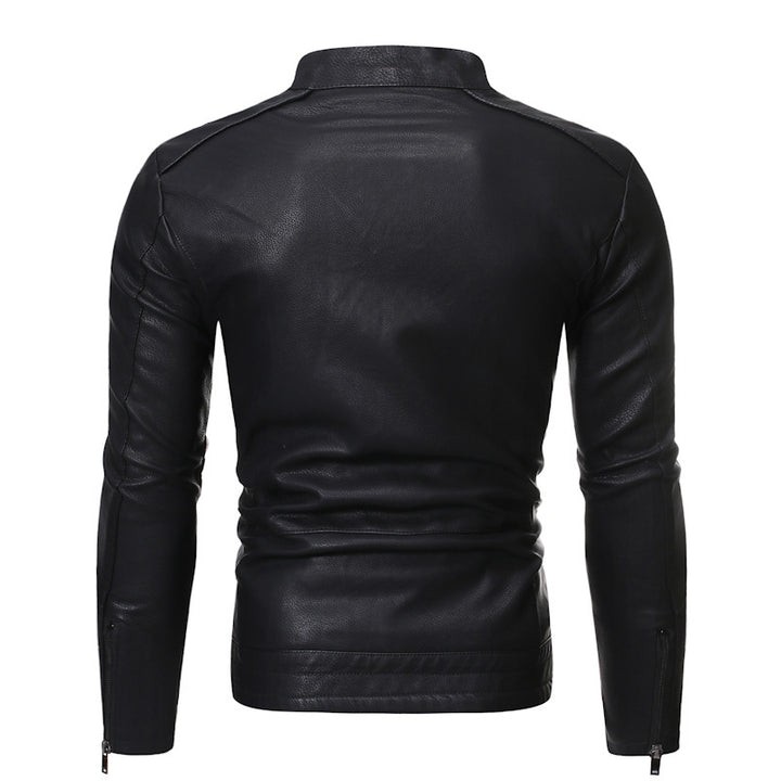 Stylish leather jacket for men with a high collar and practical zippered pockets Lune London
