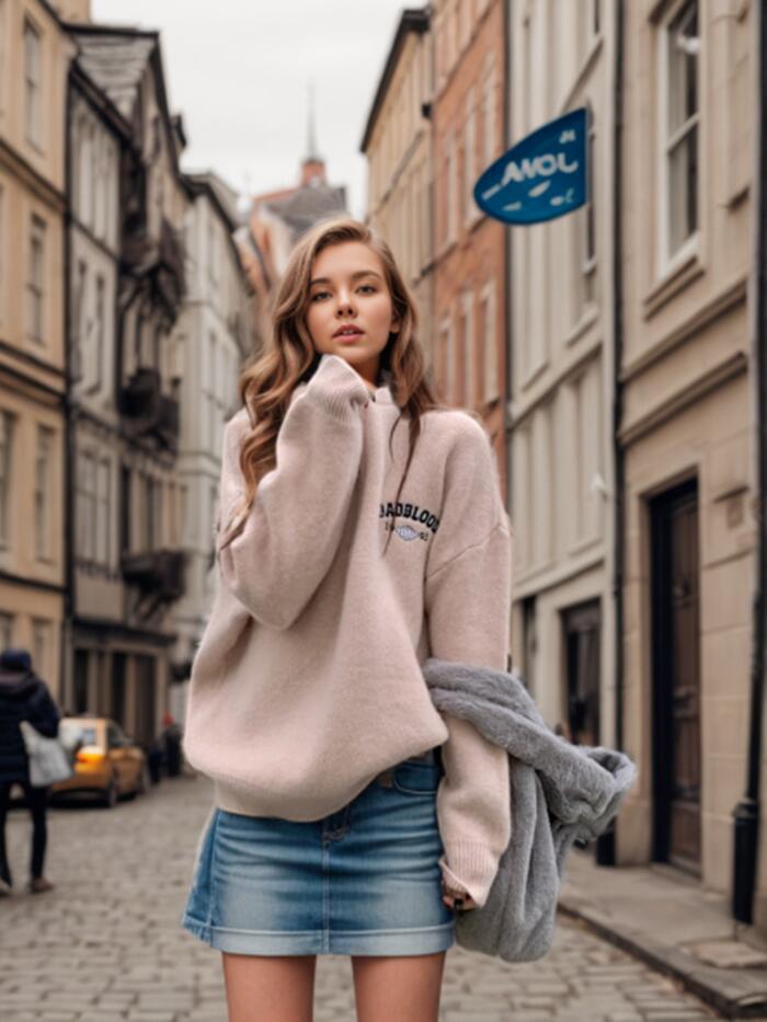 Soft half-zip pullover for women with relaxed fit and elegant embroidery Lune London