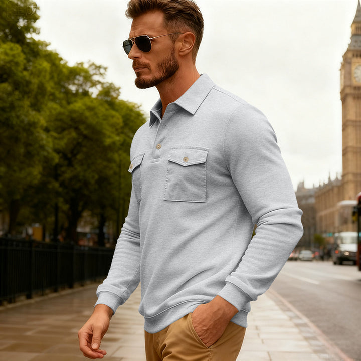 Men's elegant polo shirt with practical breast pockets and high-quality cotton blend Chic and style