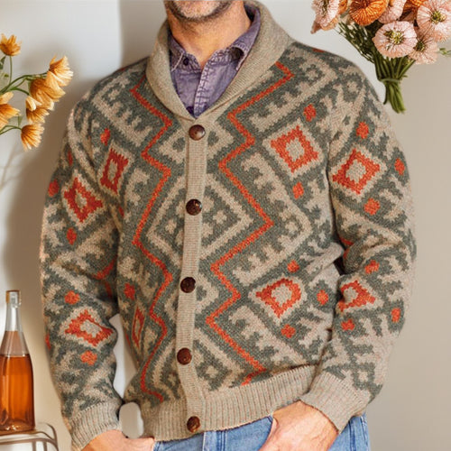 Men's knit jacket with geometric pattern and comfortable shawl collar Amarae