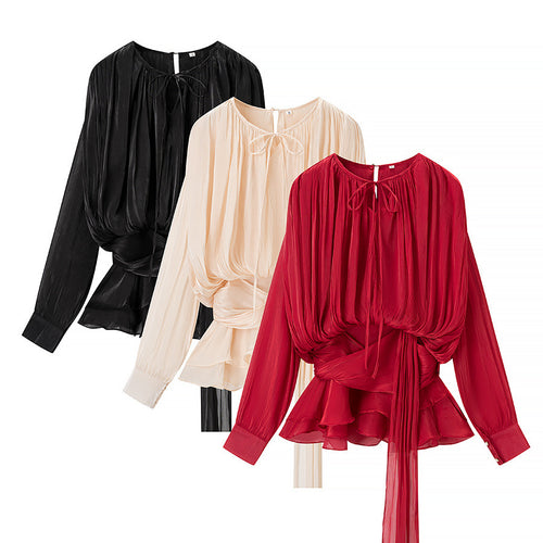 Chemisier élégant pour femmes avec volants et ceinture nouée Chic & Stil
