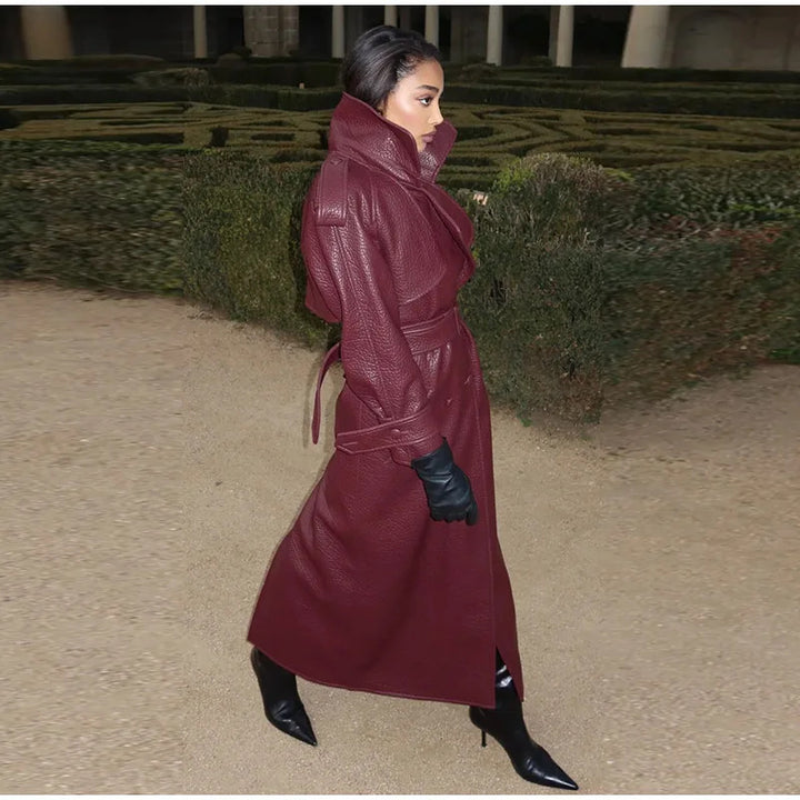 Veste trench en simili cuir pour femmes avec col montant Chic & Stil