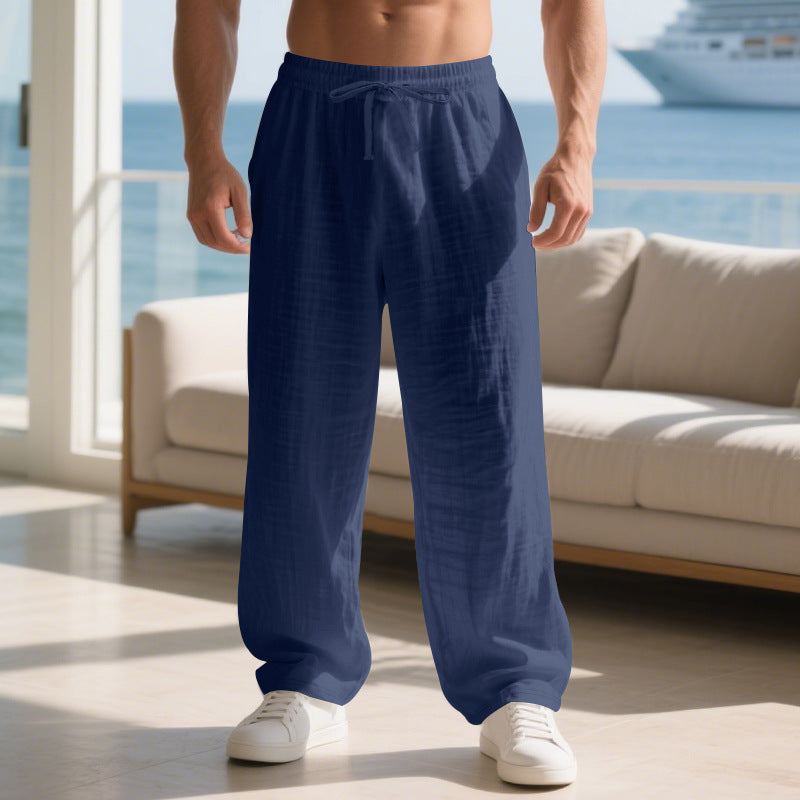 Men's casual summer pants made of lightweight linen fabric with an elastic waist and side pockets Lune London