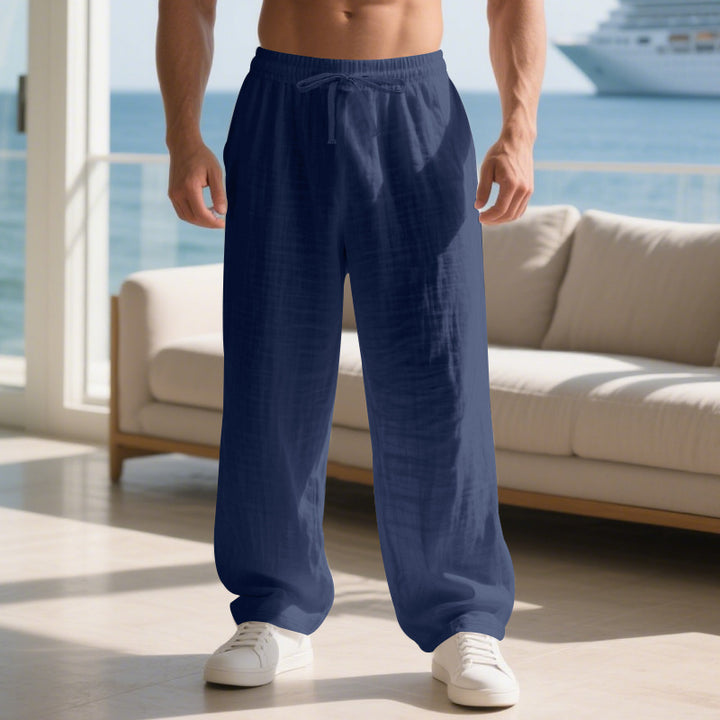 Men's casual summer pants made of lightweight linen fabric with an elastic waist and side pockets Lune London