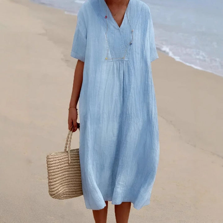 Casual midi dress for ladies with V-neck and loose fit Lune London