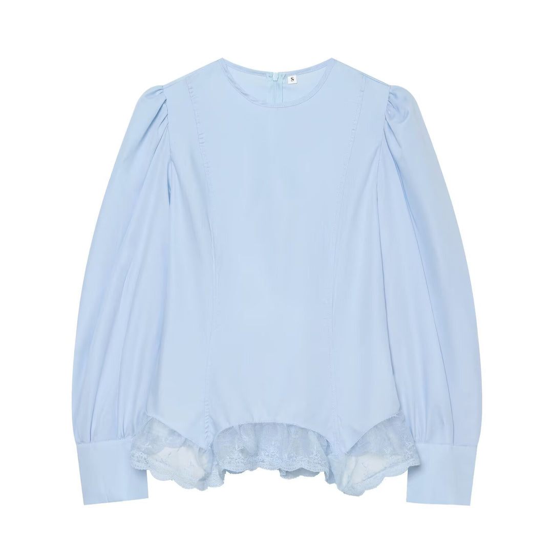 Women's blouse with volume sleeves and lace trim Amarae